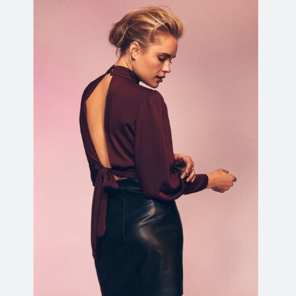 DYNAMITE mock neck open back blouse - Picture 12 of 12